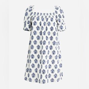 J Crew Afternoon dress in gathered floral block print blue and white small OBO